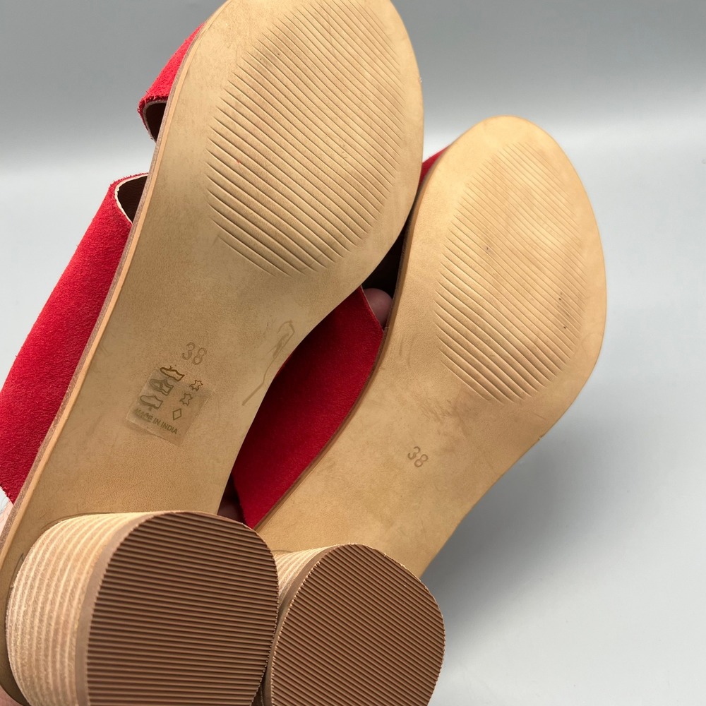 Anthropologie Red Suede Crossover Block Heel Slide Sandals Mules Womens Size 38 - Picture 5 of 6
